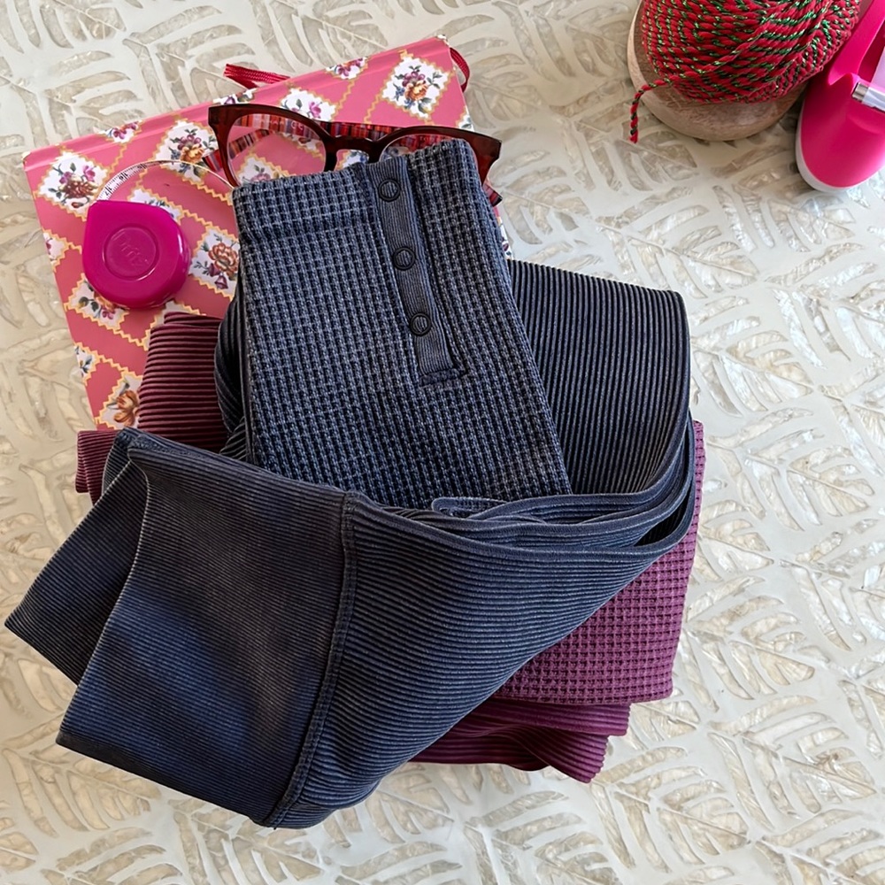 Offline by Aerie Leggings x2 Ribbed Waffle Snap Detail Mint Medium